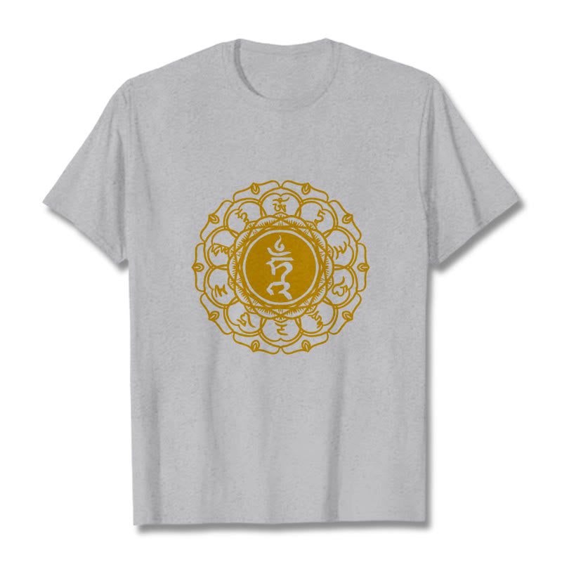 Buddha Stonesカジュアル ハムシンボル ヴィシュッダ柄 コットンTシャツ - ライトグレー - 2XL - image 20