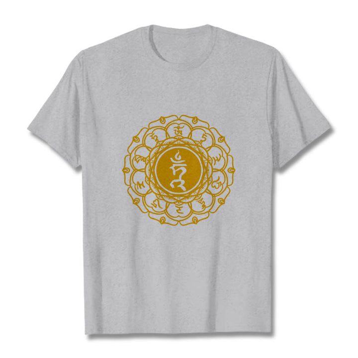 Buddha Stonesカジュアル ハムシンボル ヴィシュッダ柄 コットンTシャツ - ライトグレー - 2XL - image 20