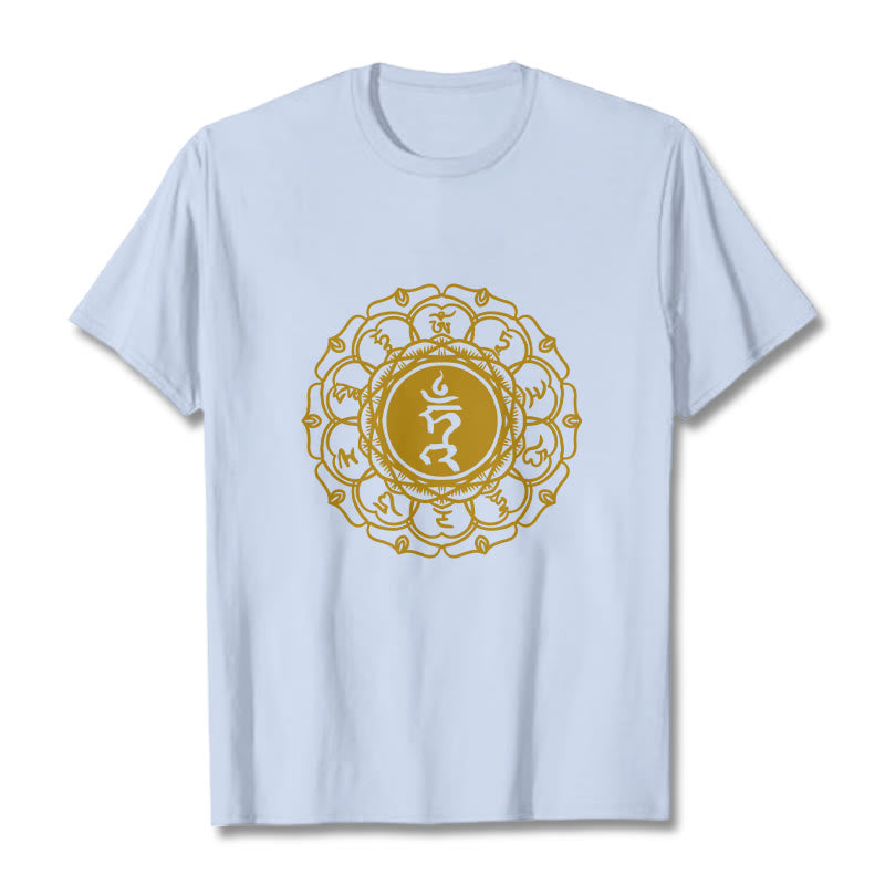 Buddha Stonesカジュアル ハムシンボル ヴィシュッダ柄 コットンTシャツ - ライトシアン - 2XL - image 19
