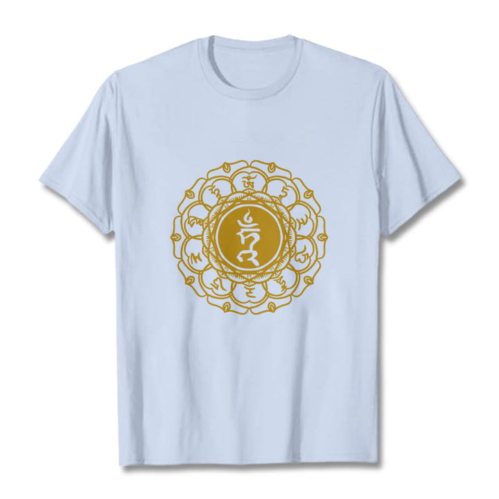 Buddha Stonesカジュアル ハムシンボル ヴィシュッダ柄 コットンTシャツ - ライトシアン - 2XL - image 19