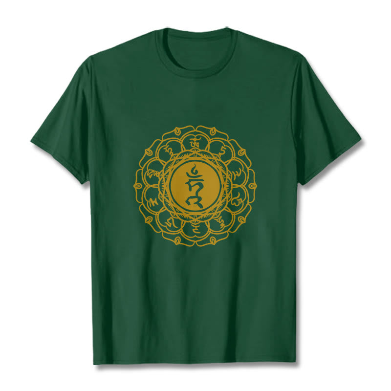Buddha Stonesカジュアル ハムシンボル ヴィシュッダ柄 コットンTシャツ - フォレストグリーン - 2XL - image 11