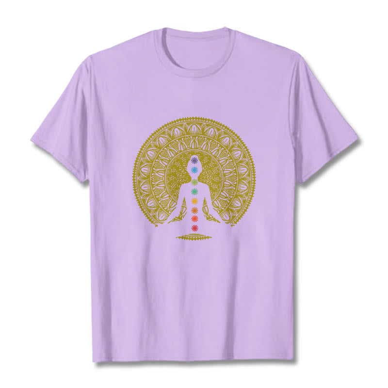 Buddha Stonesカジュアル カラフル チャクラ シンボル 黄金 瞑想 フィギュア パターン コットン Tシャツ - 梅 - 2XL - image 17