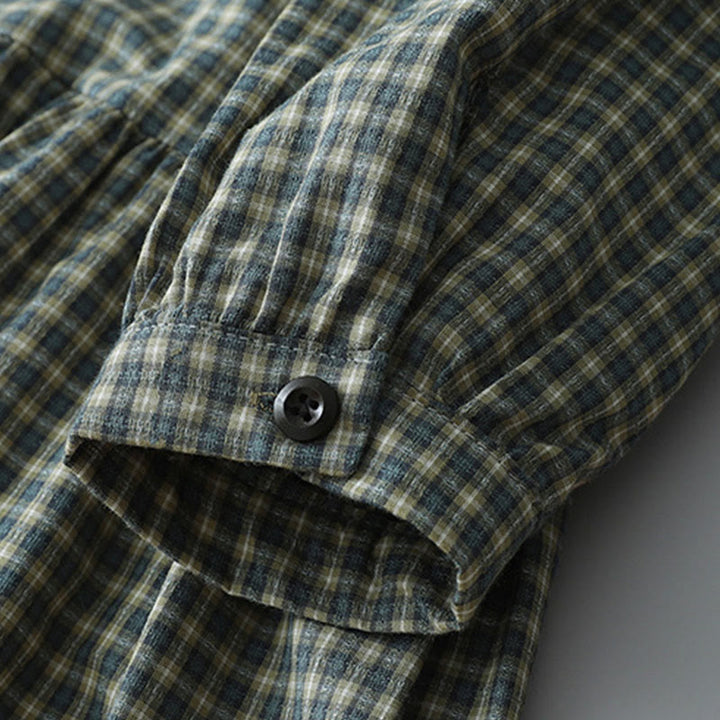 Buddha Stonesカジュアル チェック柄 ボタン ランタン 長袖 コットン ミディドレス - image 9