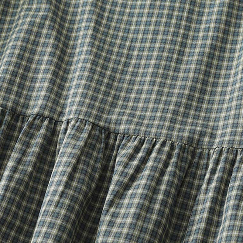 Buddha Stonesカジュアル チェック柄 ボタン ランタン 長袖 コットン ミディドレス - image 6