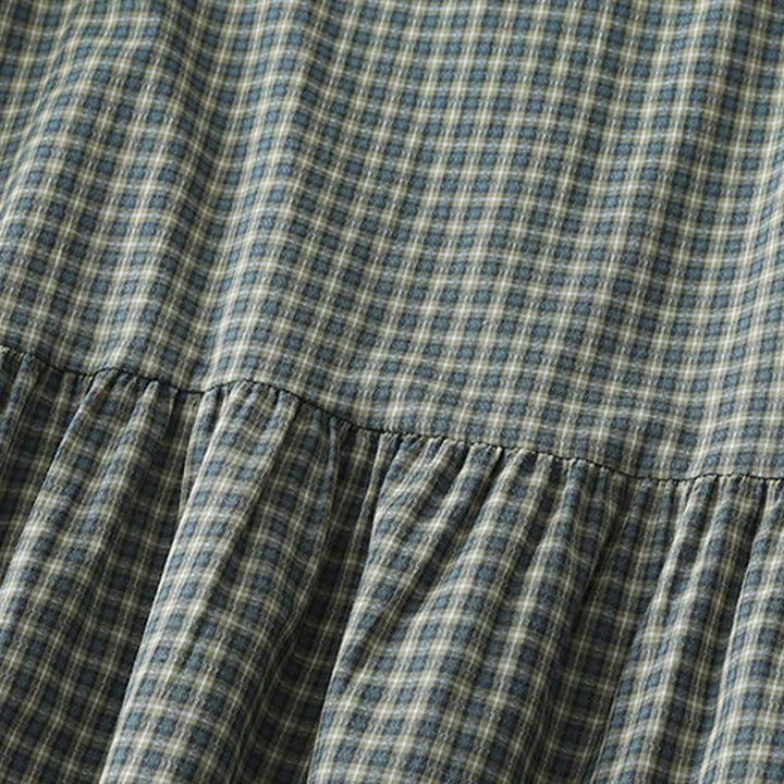 Buddha Stonesカジュアル チェック柄 ボタン ランタン 長袖 コットン ミディドレス - image 6