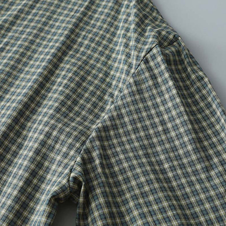 Buddha Stonesカジュアル チェック柄 ボタン ランタン 長袖 コットン ミディドレス - image 5