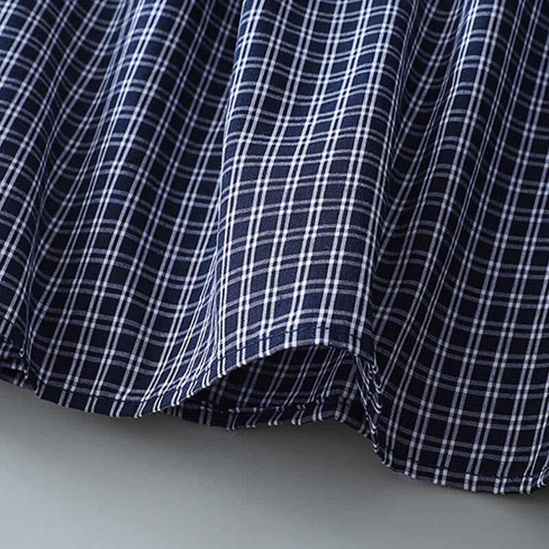 Buddha Stonesカジュアル チェック柄 ボタン ランタン 長袖 コットン ミディドレス - image 17