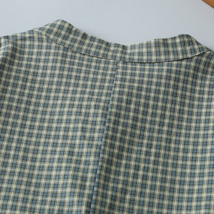 Buddha Stonesカジュアル チェック柄 ボタン ランタン 長袖 コットン ミディドレス - image 4