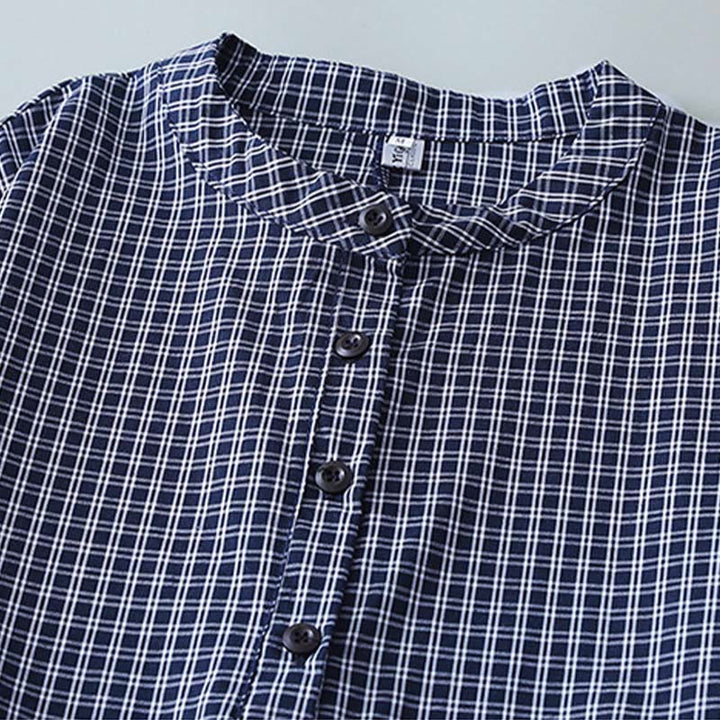 Buddha Stonesカジュアル チェック柄 ボタン ランタン 長袖 コットン ミディドレス - image 14