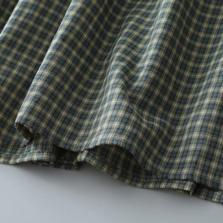 Buddha Stonesカジュアル チェック柄 ボタン ランタン 長袖 コットン ミディドレス - image 11