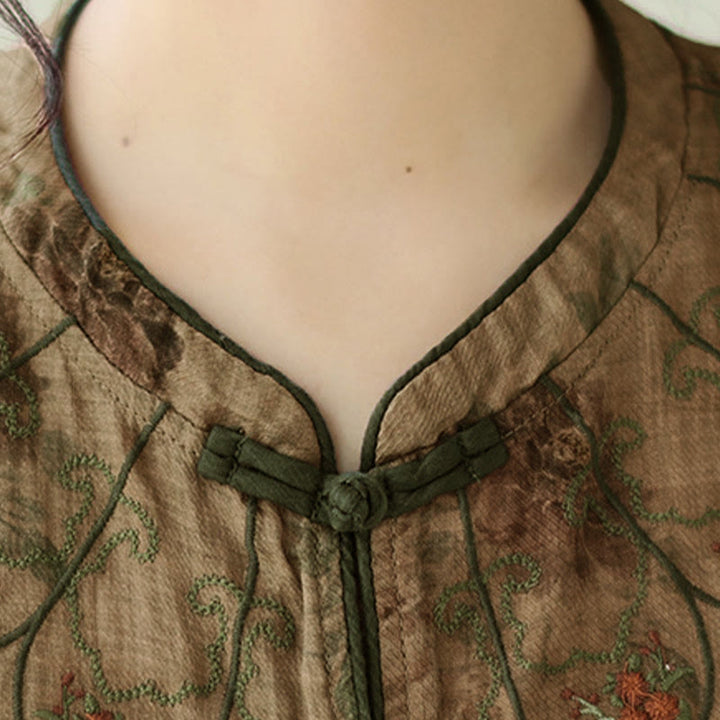 Buddha Stonesパープルフラワープリントカエルボタンデザインシャツ - image 9