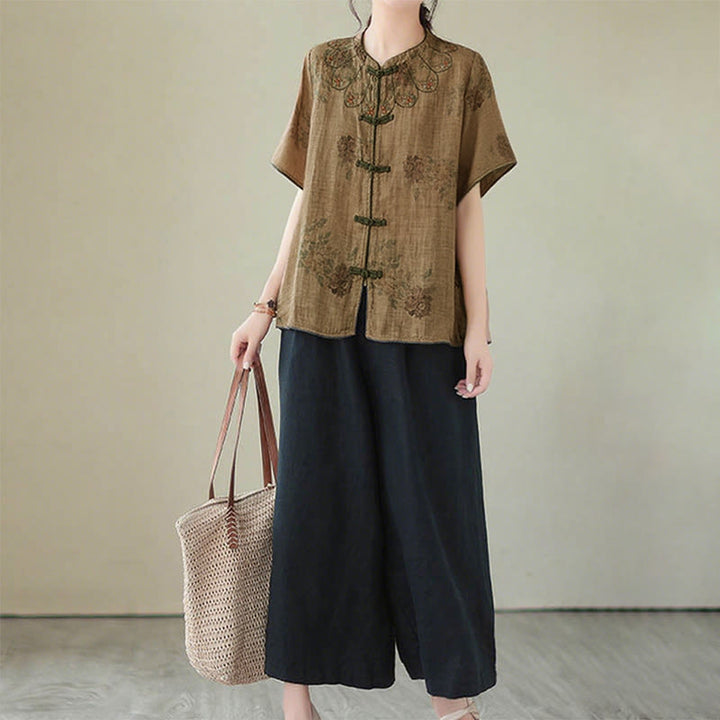 Buddha Stonesパープルフラワープリントカエルボタンデザインシャツ - image 12