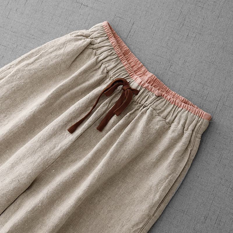 Buddha Stonesカジュアル デイリー ドローストリング シンプルデザイン レディース コットンリネン パンツ ポケット付き - image 4