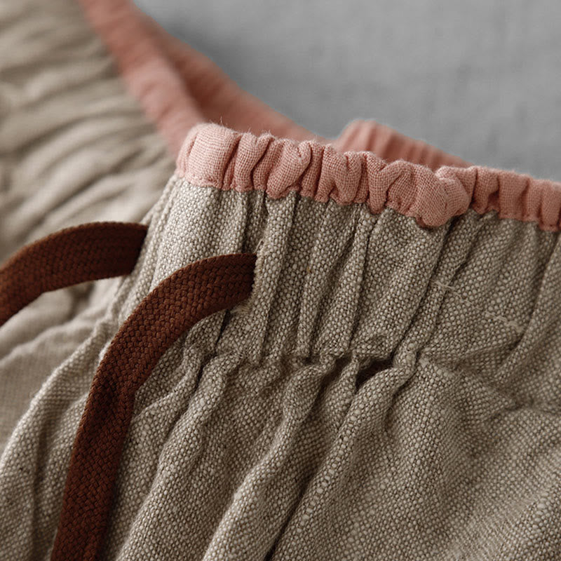 Buddha Stonesカジュアル デイリー ドローストリング シンプルデザイン レディース コットンリネン パンツ ポケット付き - image 7