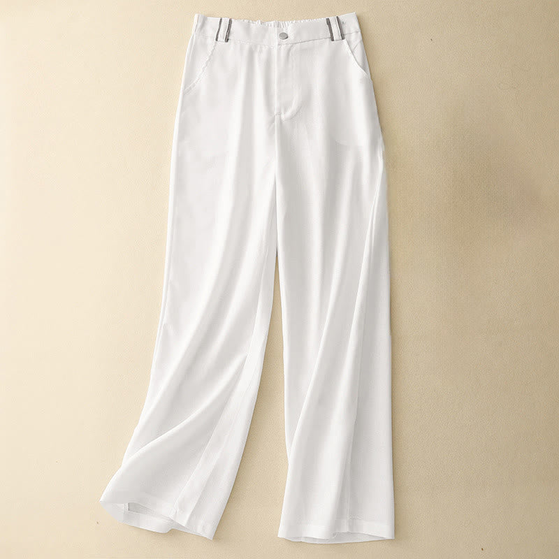 Buddha Stonesカジュアル ストレートレッグデザイン レディース コットンリネン パンツ ポケット付き - 白 - US14、 UK/AU18、 EU46 (2XL) - image 8