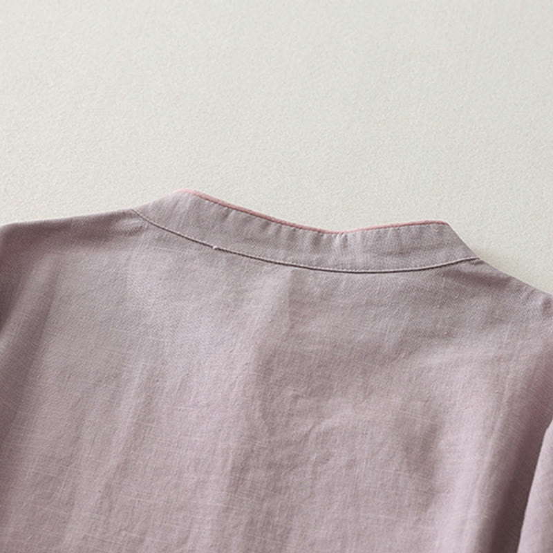 Buddha Stones無地 斜めボタン コットンリネン レディース シャツ - image 6