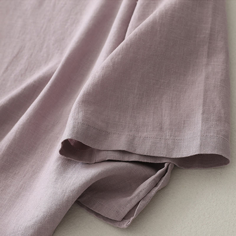 Buddha Stones無地 斜めボタン コットンリネン レディース シャツ - image 5