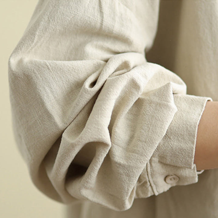 Buddha Stones無地デザイン 長袖 レディース コットンリネン ジャケット ポケット付き - image 6