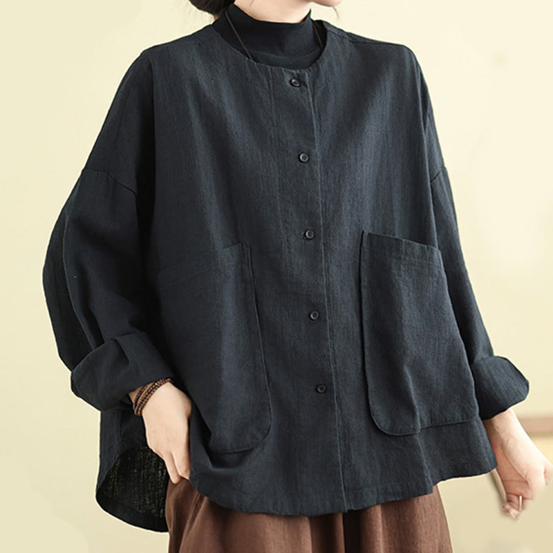 Buddha Stones無地デザイン 長袖 レディース コットンリネン ジャケット ポケット付き - image 17