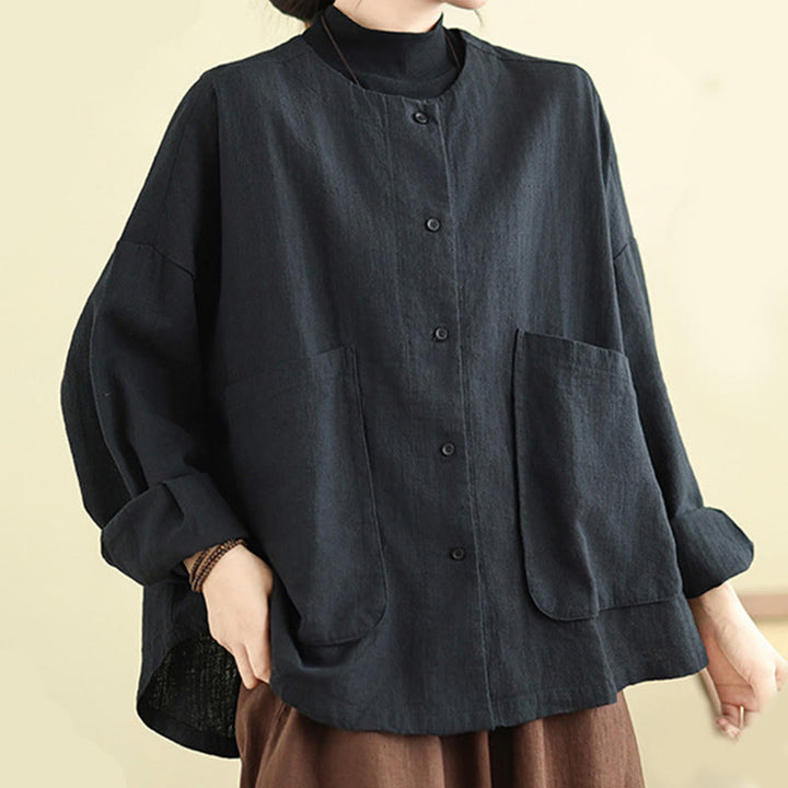 Buddha Stones無地デザイン 長袖 レディース コットンリネン ジャケット ポケット付き - image 17