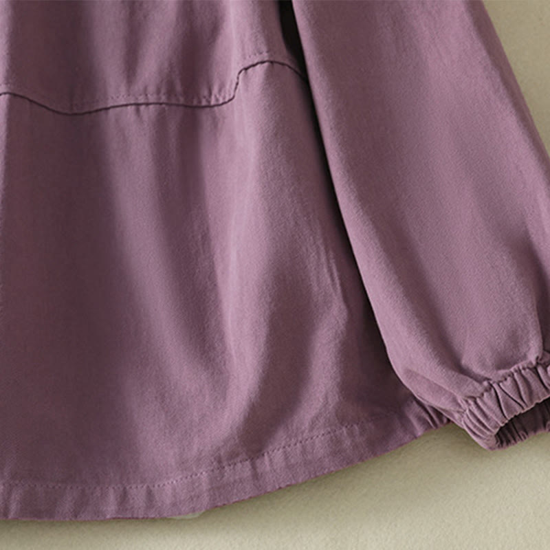 Buddha Stones無地ボタンデザイン スタンドカラー レディース コットンジャケット - image 5