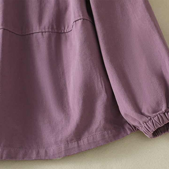 Buddha Stones無地ボタンデザイン スタンドカラー レディース コットンジャケット - image 5