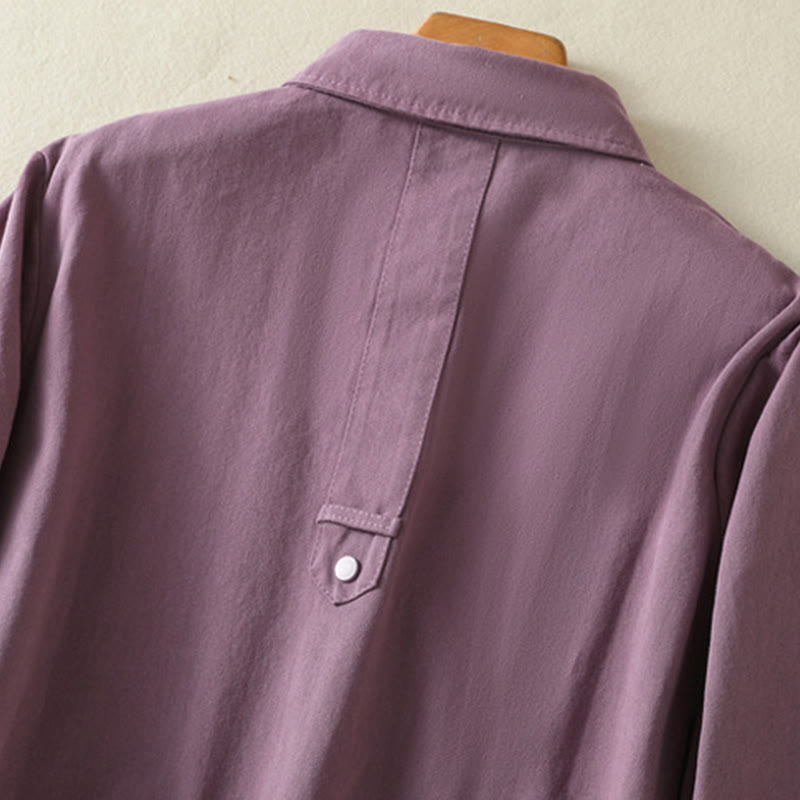 Buddha Stones無地ボタンデザイン スタンドカラー レディース コットンジャケット - image 4