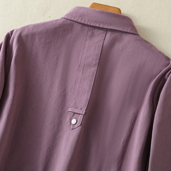 Buddha Stones無地ボタンデザイン スタンドカラー レディース コットンジャケット - image 4