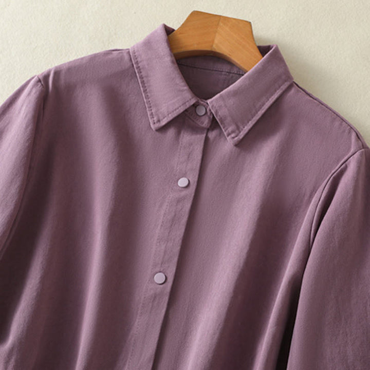 Buddha Stones無地ボタンデザイン スタンドカラー レディース コットンジャケット - image 3