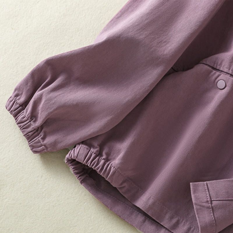 Buddha Stones無地ボタンデザイン スタンドカラー レディース コットンジャケット - image 8