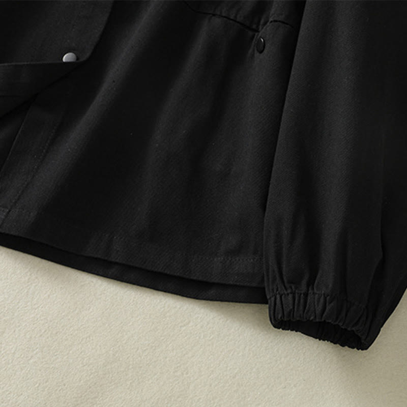 Buddha Stones無地ボタンデザイン スタンドカラー レディース コットンジャケット - image 11