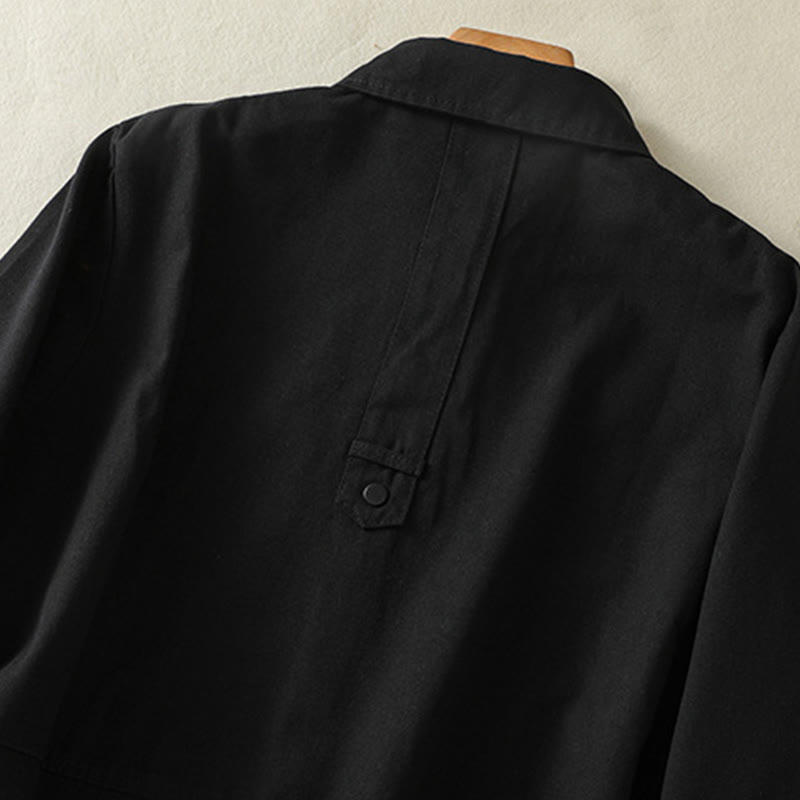 Buddha Stones無地ボタンデザイン スタンドカラー レディース コットンジャケット - image 10