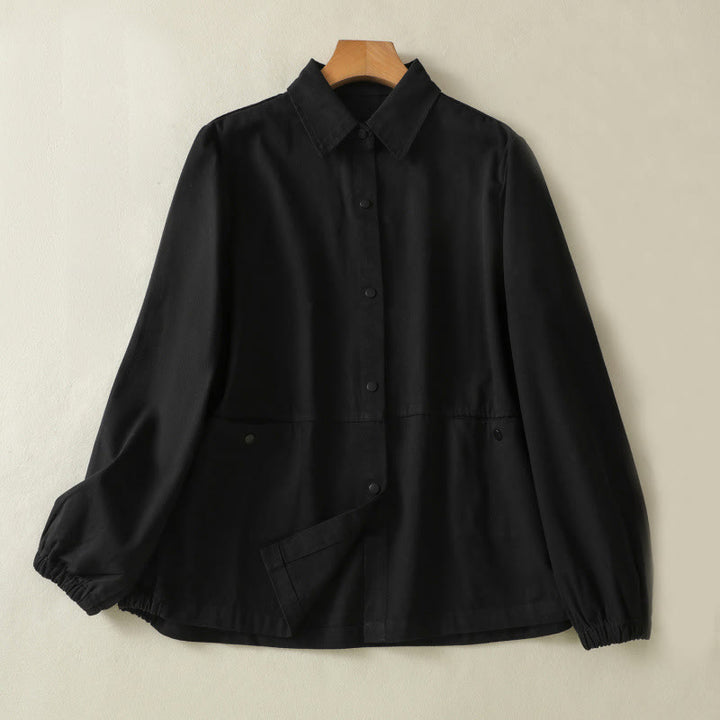 Buddha Stones無地ボタンデザイン スタンドカラー レディース コットンジャケット - 黒 - US14、 UK/AU18、 EU46 (2XL) - image 9