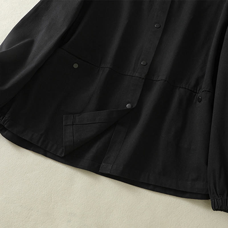 Buddha Stones無地ボタンデザイン スタンドカラー レディース コットンジャケット - image 16