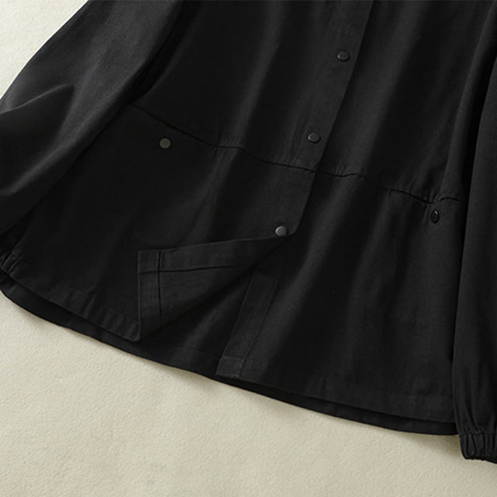 Buddha Stones無地ボタンデザイン スタンドカラー レディース コットンジャケット - image 16