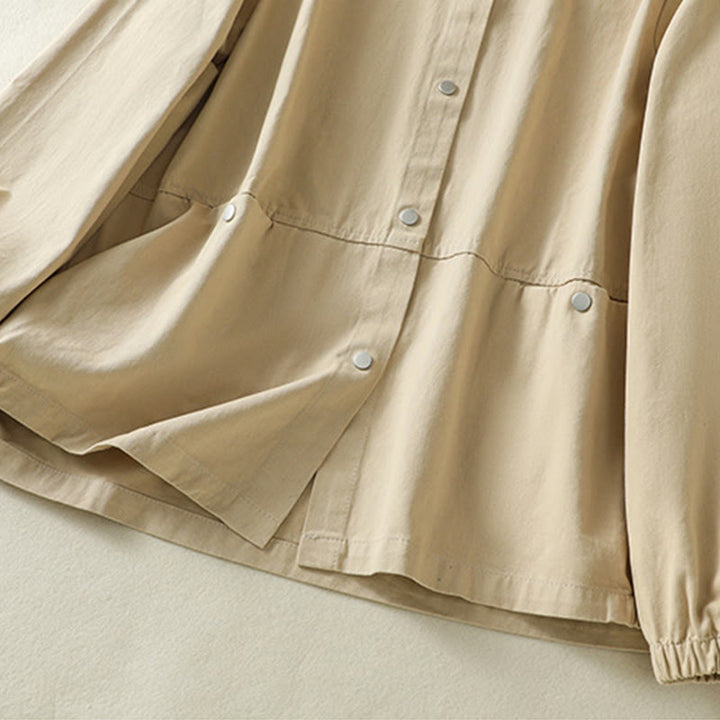 Buddha Stones無地ボタンデザイン スタンドカラー レディース コットンジャケット - image 22