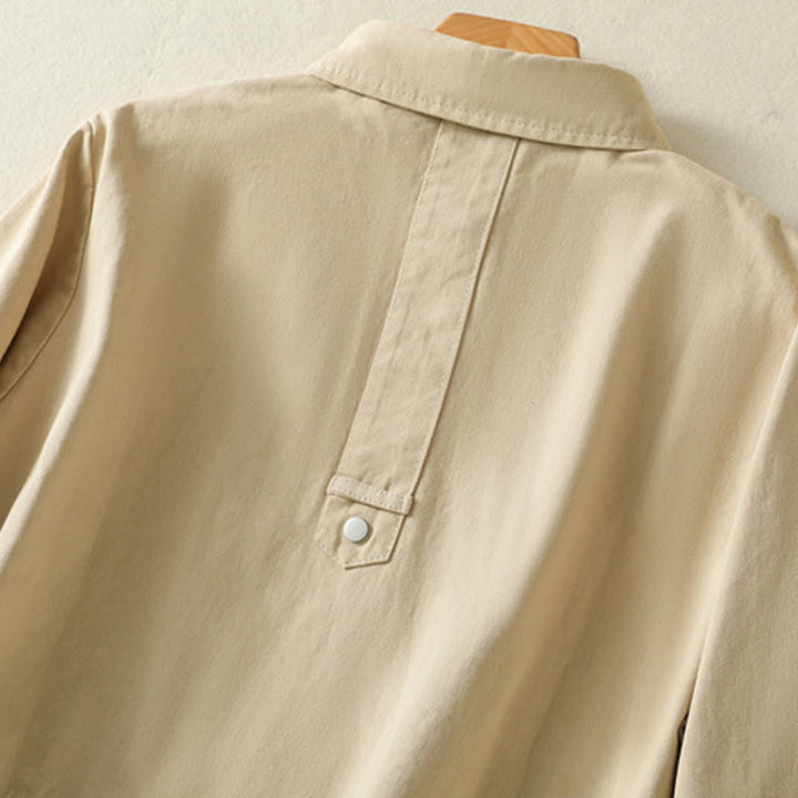 Buddha Stones無地ボタンデザイン スタンドカラー レディース コットンジャケット - image 25