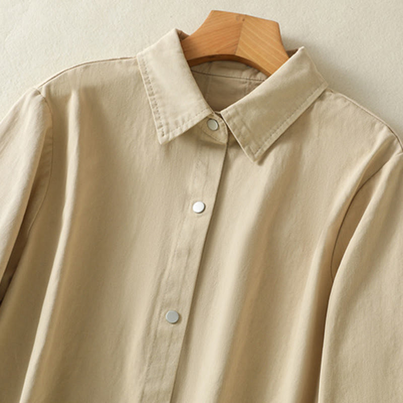 Buddha Stones無地ボタンデザイン スタンドカラー レディース コットンジャケット - image 19