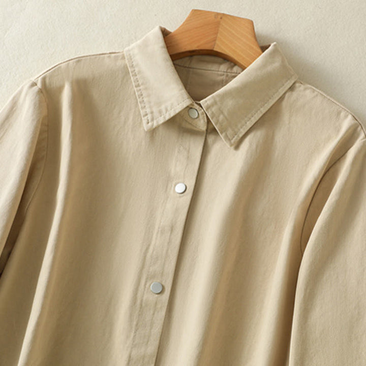 Buddha Stones無地ボタンデザイン スタンドカラー レディース コットンジャケット - image 19