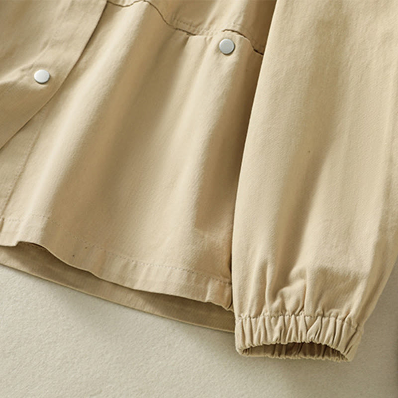 Buddha Stones無地ボタンデザイン スタンドカラー レディース コットンジャケット - image 24