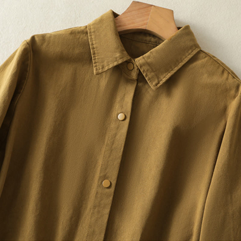 Buddha Stones無地ボタンデザイン スタンドカラー レディース コットンジャケット - image 30