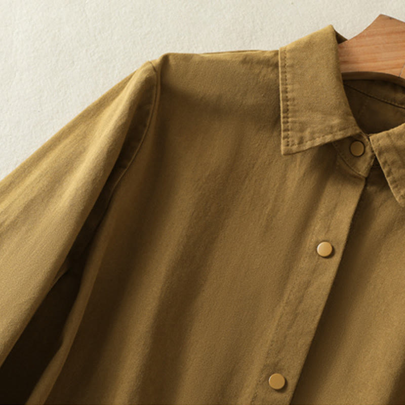 Buddha Stones無地ボタンデザイン スタンドカラー レディース コットンジャケット - image 31