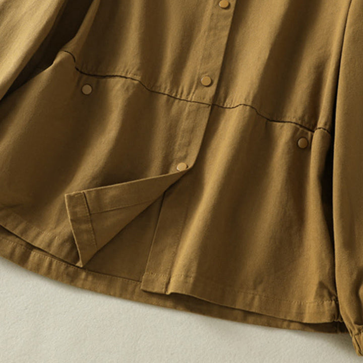 Buddha Stones無地ボタンデザイン スタンドカラー レディース コットンジャケット - image 33