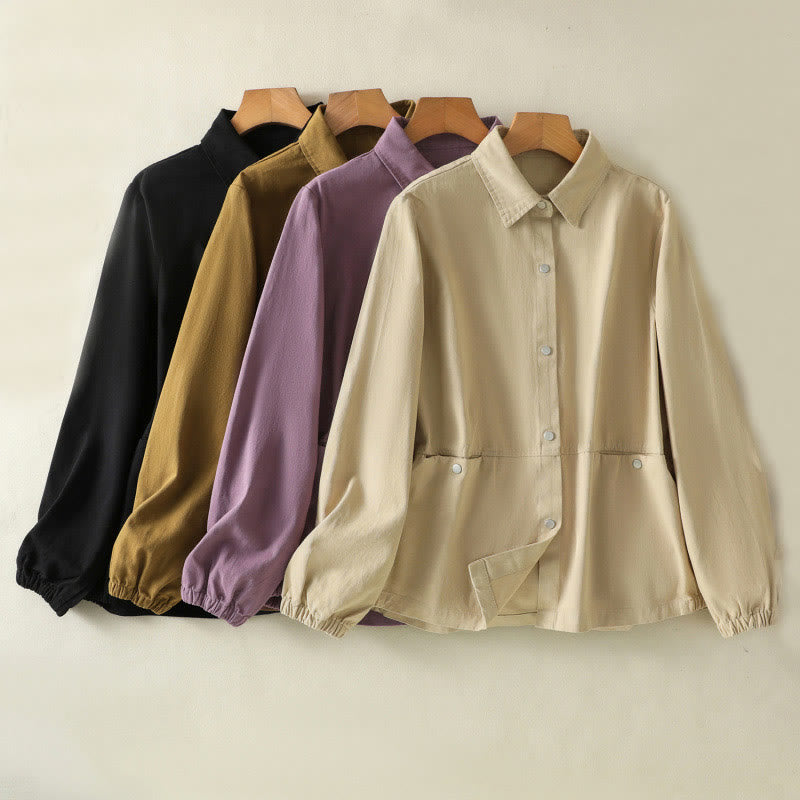 Buddha Stones無地ボタンデザイン スタンドカラー レディース コットンジャケット - image 35