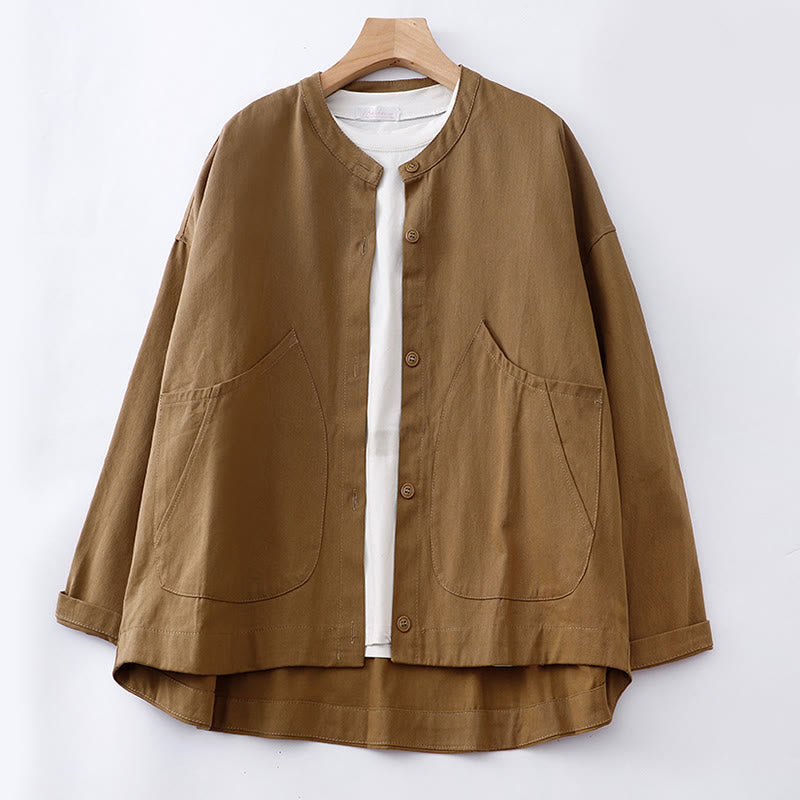 Buddha Stones無地 長袖 レディース コットンジャケット ポケット付き - ダークゴールデンロッド - US14、 UK/AU18、 EU46 (2XL) - image 1