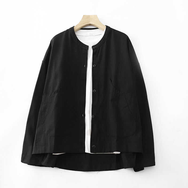 Buddha Stones無地 長袖 レディース コットンジャケット ポケット付き - 黒 - US14、 UK/AU18、 EU46 (2XL) - image 9