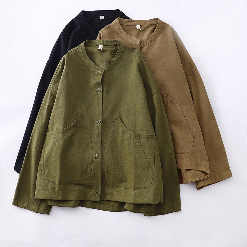 Buddha Stones無地 長袖 レディース コットンジャケット ポケット付き - image 23