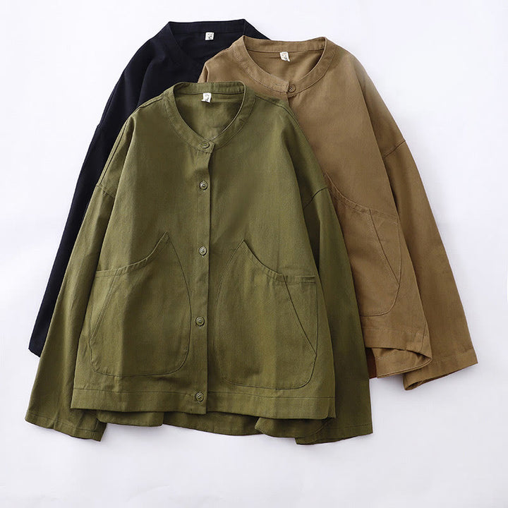 Buddha Stones無地 長袖 レディース コットンジャケット ポケット付き - image 23