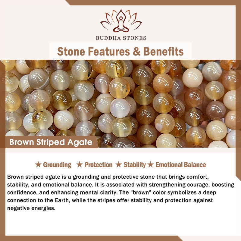 Buddha Stonesべっ甲猫 ライトブラウン ストライプアゲート ブラックオニキス守護ブレスレット - image 8