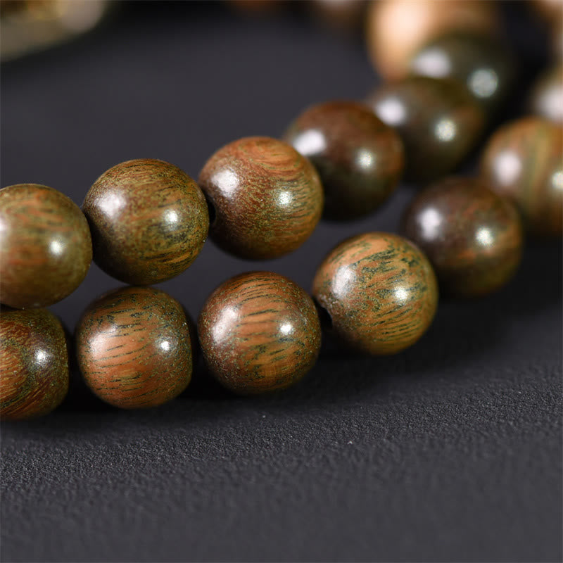 Buddha Stonesチベットグリーンサンダルウッド ゴールドシーンオブシディアン バランスピース ダブルラップブレスレット - image 10
